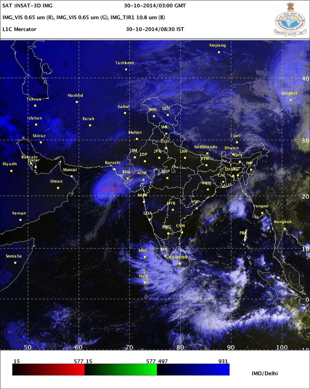 NASA Sees Tropical Cyclone Nilofar Being Affected by Wind Shear