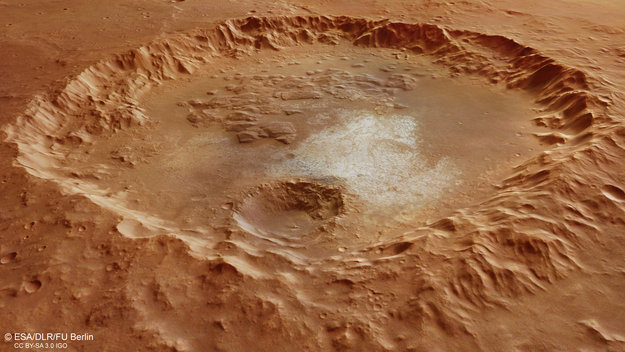 Perspective view across a crater in Erythraeum Chaos large