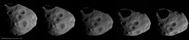 Mars express views Moons set against Saturn's rings 2 Phobos surface sequence large