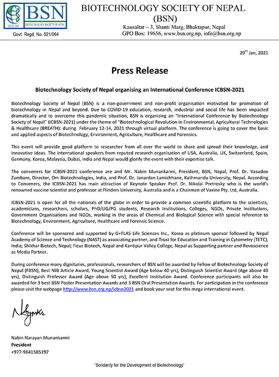 BSN organizing an 'International Conference ICBSN-2021' 2 bsn press release 1
