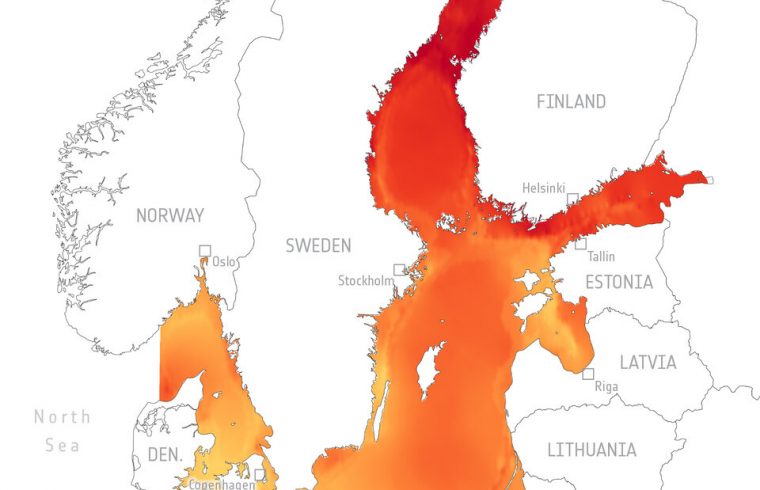 North Sea and Baltic Sea mean sea level rise 1995 2019