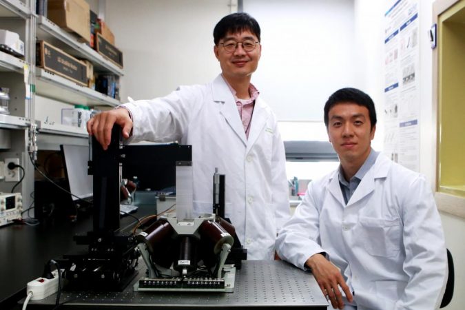 Prof Choi Hongsoo Left and Dr. Jeon Seongwoong Right at Robotics Engineering DGIST