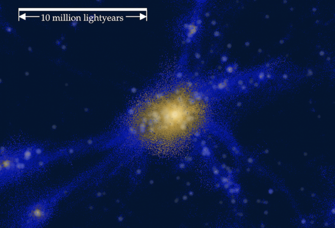 simulated visualization depicts the scenario of large scale heating around a galaxy protocluster