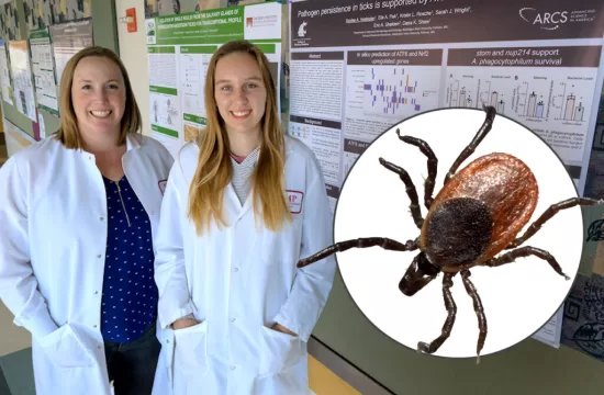 Dana Shaw and Kaylee Vosbigian with inset of tick